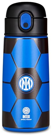 Seven Borraccia Kid INTER, Nero, 460 ml, Acciaio Inox, BPA free, Ermetica, Caldo 12h/freddo 24 h, A prova di perdite, Riutilizzabile, Scuola, Sport, Viaggio, Bambino, Idea regalo