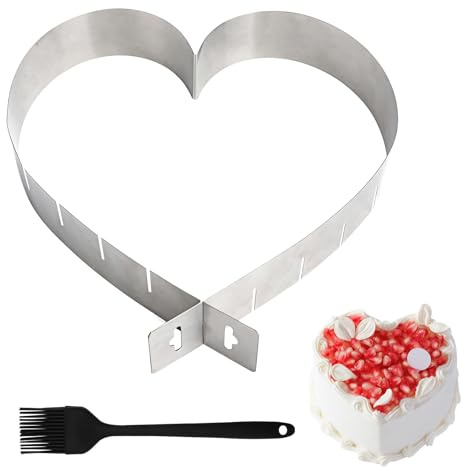 SLIAXINT Ajustable Molde para hornear con forma de corazón, forma de corazón, 14/16/19/21/24/27 cm, acero inoxidable anillo para hornear tartas grande