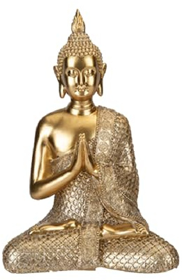 JMS we create smile - AURA GOLDEN BUDDHA STATUE| 30 CM | Gold Finish | Decorative Sculpture | Resin Figurine Symbol of Calm and Mindfulness for Table, Shelf or Spiritual Home Décor - (Large)