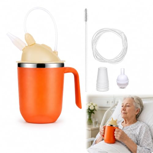 XPJBKC Adult Sippy Cups for the Elderly Non Spill, 3 in 1 Sippy Cup for Adults, 400ml Anti Choke Spill Proof Cups with Lid and Straw, Beakers for Elderly for Disabled Adults Drinking Aids (Orange)