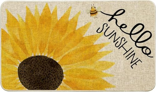 Dermalyx Hello Sunshine Felpudo de Girasoles de Lino, Alfombrilla de Verano para Entrada Interior y Exterior, Antideslizante, Lavable, Absorbente, Felpudo para Puerta de Entrada 40x60 cm