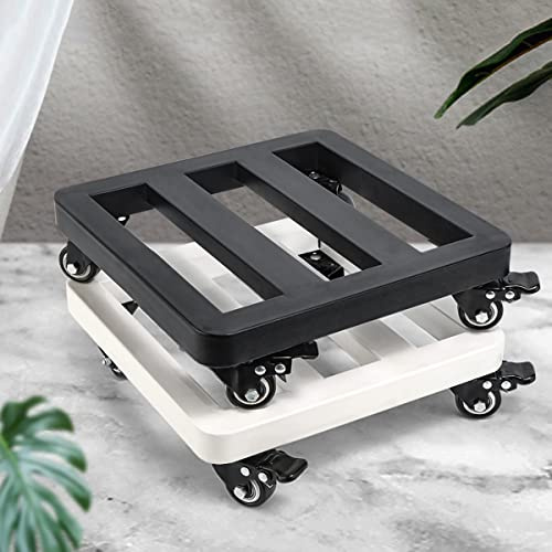 2-pack växtvagn, rullstativ i metall med hjul, svartvitt blomkruksställ på hjul, växtvagn tillverkad av robust stål, rörliga växtbrickor (storlek: 25 cm / 9,84 tum)
