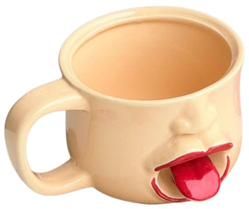 Yuziwi Lustige Keramiktasse mit 3D Gesicht und Zunge, Kaffeebecher mit Griff, Heiß- & Kaltgetränke, Geschenk, Büro 250ml (1 Stück)
