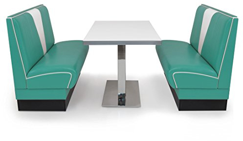 möbelland24 American Diner Set V 2X Sitzbank 120cm + Diner Tisch türkis