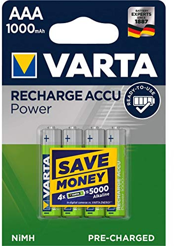 POWERY Premium Batteria alta potenza Varta HR03 LR03 Micro AAA NiMH confezione da 4 1000mAh, NiMH, 1,2V