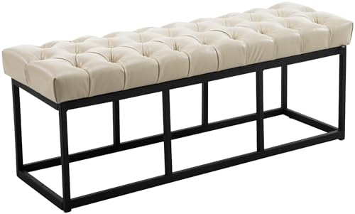 CLP Sitzbank Amun I Mit Kunstleder-Bezug I Mit Schwarzem Metallgestell, Farbe:Creme, Größe:120 cm