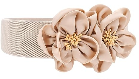 TeeYee Damen Mädchen Große Blumen Schnalle Elastische Breite Gürtel apricot