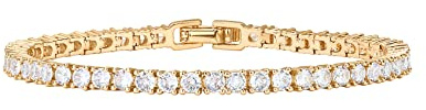 PAVOI 14K Yellow Gold Plated Tennis Bracelets for Women - 3mm Cubic Zirconia Classic Gold Tennis Bracelets for Women and Men - Trendy CZ Jewelry Gifts - Size 7 Inches