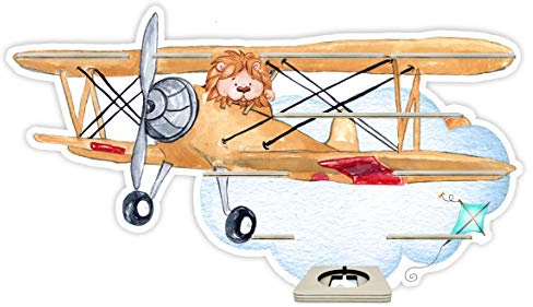Farbklecks-Collection Musikboxregal Löwe im Flugzeug, Wandregal für bis zu 40 Hörfiguren, Maße 36 x 77 x 6 cm, mit speziellem Ablagefach kompatibel mit Toniebox, handgefertigt in Deutschland