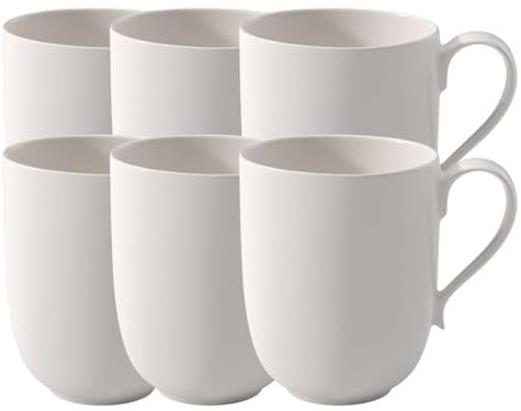 Villeroy & Boch New Cottage Basic Latte Macchiato-Becher 6er Set, 480 ml, Höhe: 11 cm, Henkelbecher aus Premium Porzellan, Weiß