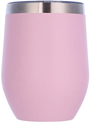 Gteller 12 oz bicchiere di vino in acciaio inossidabile senza stelo con coperchio, doppia parete isolato tazza da viaggio perfetto per vino, caffè, bevande, champagne, cocktail (rosa)