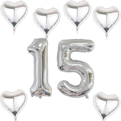 Ballon gonflable XXL 15 ans - Ballon gonflable chiffre 15 - Argenté - Ballon gonflable chiffre 15 - Numéro 15 - Ballon gonflable argenté -