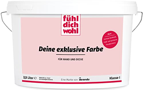 derendo Fühl Dich Wohl Deine Farbe rosa, matte Wandfarbe rosa, hohe Deckkraft, verschiedene Rosafarbtöne zur Auswahl (2,5L, Flamingo)