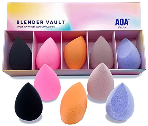 AOA Studio Beauty Makeup Sponge Blender Multiple Combo Set for Gift Makeup Blender Latex Free and High Definition set of 5 For Powder Cream and Liquid