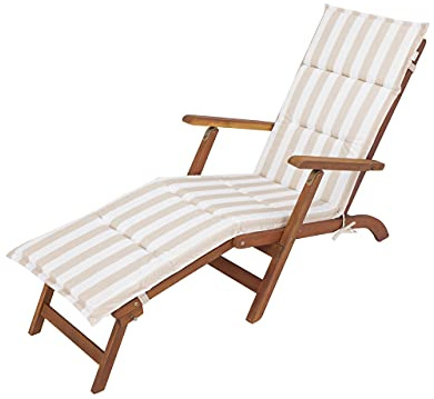 HOBBYGARDEN Sonnenliege & Liegestuhl Auflage – Outdoor Kissen für Gartenliege & Gartenmöbel | Komfort-Polster für Garten & Terrasse | 182x42x4 cm, Ecru mit Streifen