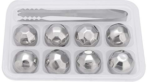 Weinkühler Stein, Edelstahl wiederverwendbare Eiswürfel Kugeln Chills Whisky Steine ​​Geschenkset für Whisky, Soda, Bier Set von 8(1#)