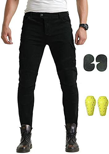 GEBIN Hombres Pantalones De Motociclismo Para Pantalones De Carreras De Motocross, Jeans De Moto, Motorcycle Biker Pants, 4 X Equipo De Protección (Black,L/32=Waist 35.4)