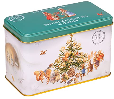New English Teas Peter Rabbit Christmas Tea Caddy with 40 Fine English Breakfast Tea Bags