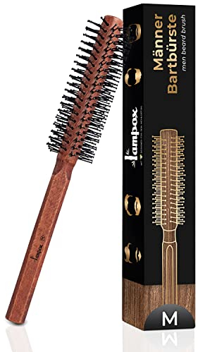 lampox Männer Bart-Rundbürste, Bartstyling, Bartbürste, Föhnbürste, Rundbürste, Föhnbürste, Bartpflege, Haarkamm, Holzgriff und stabile Noppen, Haarbürste für kurze und mittellange Haare (M)