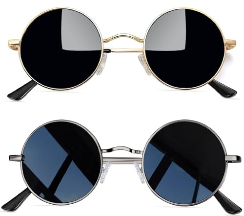 Joopin 2er-Set Sonnenbrillen Herren Rund Retro Brille Damen Hippie UV400