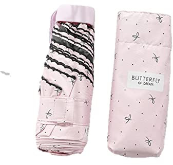 XKUN Ombrello Mini Tascabile Ombrello Moda Donna Leggera Pieghevole Pioggia Pieghevole O Ombrello Protezione UV Ombrello-Pink