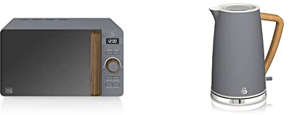 Swan 20L Nordic Digital LED Microwave, 6 Power Levels, Soft Touch Housing and Matte Finish, 800W, Slate Grey, SM22036LGRYN & SK14610GRYN, Nordic Rapid Boil Jug Kettle, 1.7 Litre, Slate Grey