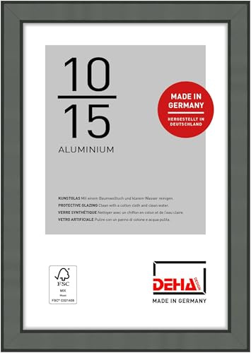 DEHA Design marco de fotos, 10 x 15 cm, Aluminio, Gris mate, Marco de fotospara colocaren formato vertical y apaisado, vidrio sintético irrompible, Boston