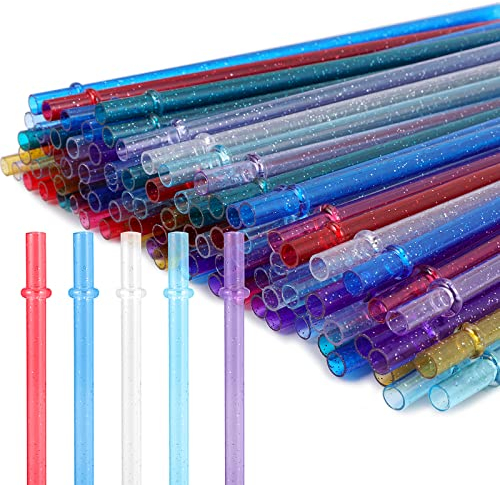 Strohhalme Wiederverwendbar Plastik, 100 Stücke Strohhalme Glitzer Cocktail, Kunststoff Strohhalme, Kunststofftrinkhalm Trohhalm Bunt für Party Smoothie Säfte
