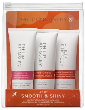 Philip Kingsley | Set de viaje para el cuidado del cabello suave y brillante | Incluye champú y acondicionador humectante Re y elastizante | Hidrata el cabello áspero, ondulado y encrespado | 3 x 75ml