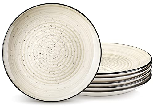 vancasso Bonita 10.5 inch Dinner Plate Set of 6, Handpainted Big Plate Set in Rustic Look, 26.8cm Serving Plate for Dinner/Steak/Main Course, Scratch Resistant, Beige
