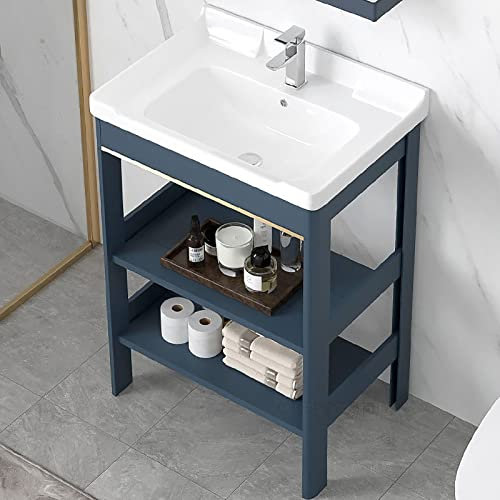 Évier de console en céramique autoportant, meuble de rangement pour évier sur pied ou support de support de rangement double et kit de vidange, meuble-lavabo de salle de bain pour évier vasque