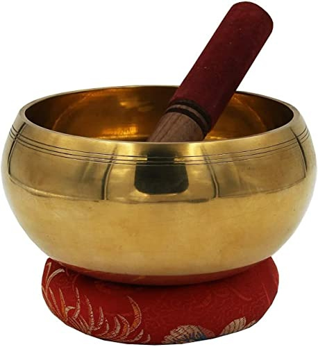 BishtHub Tibetische extra große Klangschale, schwere Ring-Gong-Gebetsschale mit Schlägel und Kissen, 15,2 cm Durchmesser