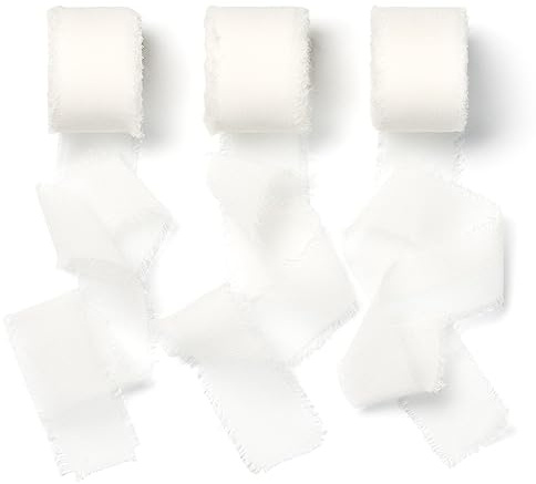 AOKSUNOVA Schleifenband Weiss Stoff Chiffonband 2,5cm x 18,9m Geschenkband Breit Band Weiß Hochzeit Stoffband