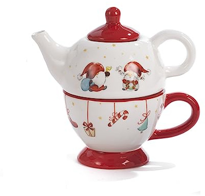 PABEN Set de Noël Théière et tasse avec Gnomes 16,6 cm en céramique
