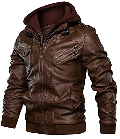 IQYU Herren Lederjacke Bikerjacke Übergangsjacke Winterjacke Ledermantel Sweatjacke Freizeitjacke Wintermantel Herrenjacke Leder Winter Vintage Leicht Casual Motorrad Softshell Jacke Funktionsjacke