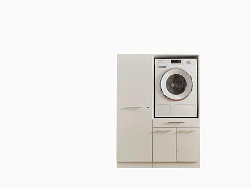 Laundreezy Armoire Multifonction pour Machine à Laver certifiée TÜV avec Beaucoup d'espace de Rangement Blanc, Bois d'ingénierie, 117,5 x 162 x 67,5 cm