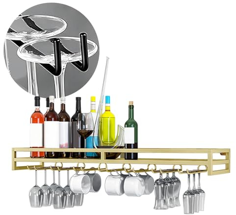 whalebee Weinglashalter Wandmontierte Regale Länge 60 80 100cm Stielgläserregal 5 Row 7 Row 9 Row Glashalter Wand Regal, Schwarz Gold Weiß Weinglashalterung, Platzsparend Küchenorganisator
