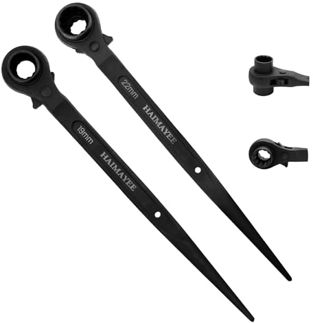 HAIMAYEE 2pcs Gerüstbauratsche 19/22mm Gerüstbauknarre Rechts/Links Umschaltbar aus CR-V mit mattierter Chromoberfläche Ratschenschlüssel Black