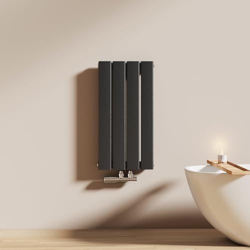 EMKE Radiateur à Eau Chaude 60x30 cm, Noir,Seule | Radiateur plat seule couche connexion centrale, Montage mural vertical design