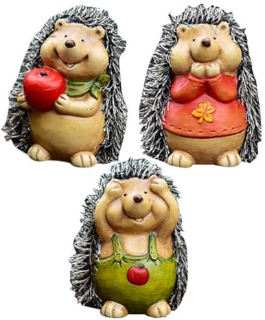 BESPORTBLE 3pezzi Statuetta Di Riccio Ceramica Per Decorazione Giardino e Patio Elegante Figurina Per Esterni Atmosfera Vivace e Realistica Per Cortile e Prato
