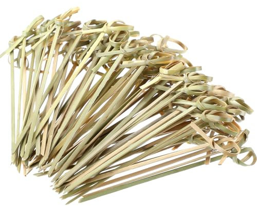 Nuogo Bambus-Cocktailspieße, 10,4 cm, Bambusspieße, Obst-Zahnstocher für Vorspeisen, handgefertigte Essensspieße, Cocktailspieß mit Schlaufenknoten für Party, Snacks, Sandwiches, Getränke, 2000 Stück