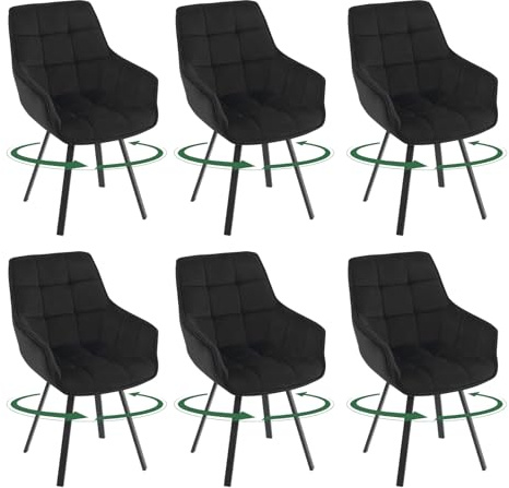 EUGAD Esszimmerstühle 6er Set Drehbar Armlehnen Schwarz | Rückenlehne Metallbeine Modern Für Esszimmer Für Wohnzimmer
