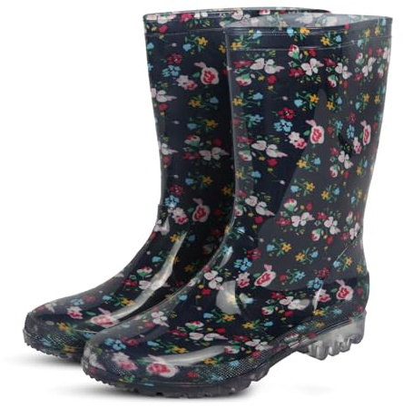 A2Z Ladies Waterproof PVC Rain Boots - Wellies LDS AZ31917 Floral 4 UK
