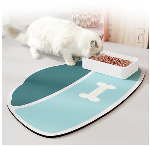 Hundefuttermatten für Böden, wasserdicht, für Futter und Wasser, schnell trocknend, Gummi, leicht zu reinigen und keine Flecken, Hundematte für Futter und Wasser für Hund und Katze, Blau, 40 x 60 cm