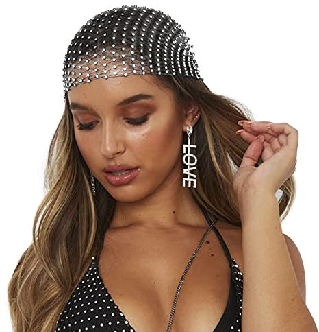 Damen Glitzernder Bandana Cap Haarbänder, Kopftuch Bauchtänzerin,Strass Kopftuch,Elastisch Stirnband,Glitzernde Kopfbedeckung,Party Nachtclub Kostüm Haarschmuck für Frauen Mädchen (Silber, eine)