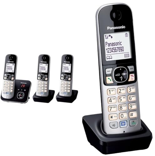 Panasonic KX-TG6823FRB DECT Téléphone Numérique sans Fil Répondeur Numérique, Base et 3 Combinés & Extra combiné supplémentaire KX-TG68xx Serie INCL. Chargeur de Table, Noir