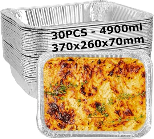 SHUESS 30 st stora grillbrickor, 5 000 ml | 37 x 26 x 7 cm | engångs aluminiumfolie grillfat för jul nyår fest buffé