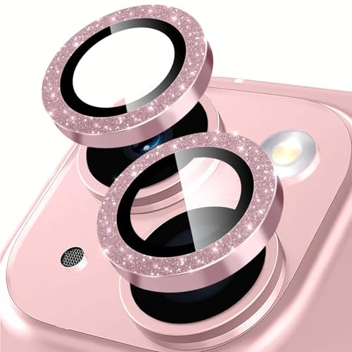 Oelrstfe Kamera Schutz für iPhone 13/13 mini Kameraschutz,Kratzfest 9H Härte HD Linsenschutz Schutzfolie,Kamera Displayschutz Schutzglas Ultra-Transparent Glitzer Linse Displayschutzfolie,Rosa