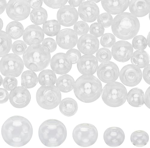 SUNNYCLUE 120Pcs Glass Globe Beads Empty Glass Beads 10mm 12mm 14mm 16mm 18mm Half Hole Hollow Clear Ball Charms Round Wish Bottle Pendants for Jewellery Making Charms Earrings Wind Chime DIY Crafts