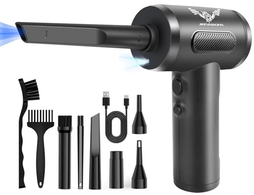 JENABOM Compressed Air Duster Cleaner, Cordless Reusable Air Blower Duster with LED Light, 3 Gear Adjustable, Replace Canned Air Duster for PC, Laptop, Keyboard